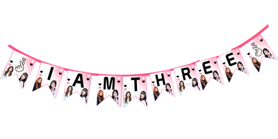 Black Pink Theme I am Three Bunting Banner