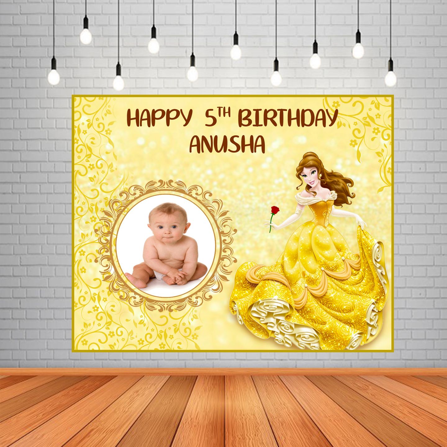 Belle Theme Background Banner With Baby Picture  (4ft x 5ft)