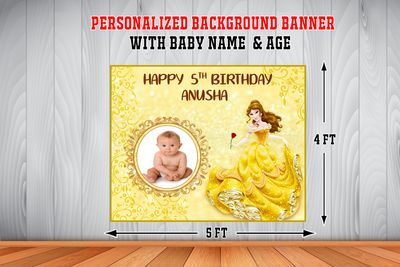 Belle Theme Background Banner With Baby Picture  (4ft x 5ft)