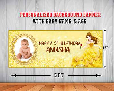 Belle Theme Background Banner With Baby Picture (2ft x 5ft)