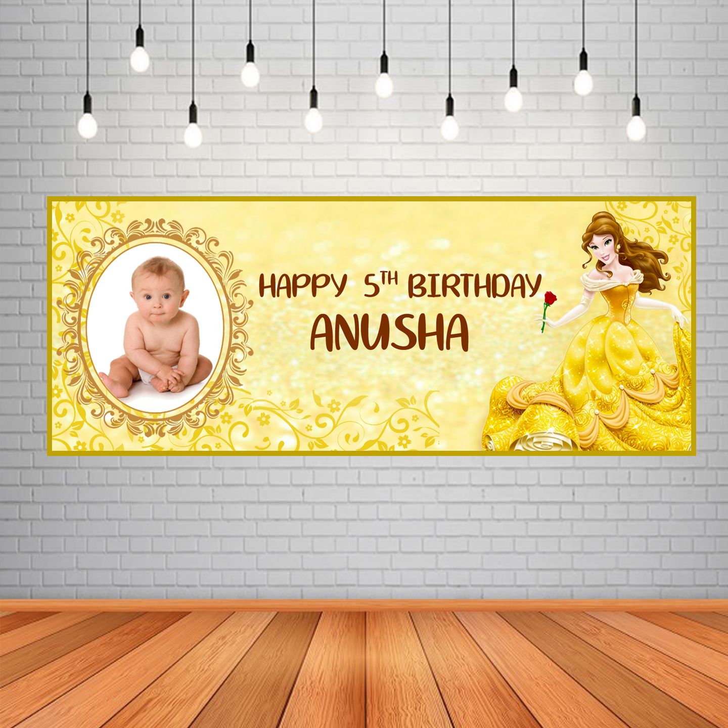 Belle Theme Background Banner With Baby Picture (2ft x 5ft)