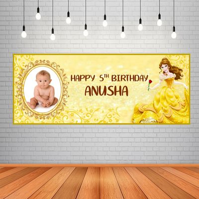 Belle Theme Background Banner With Baby Picture (2ft x 5ft)