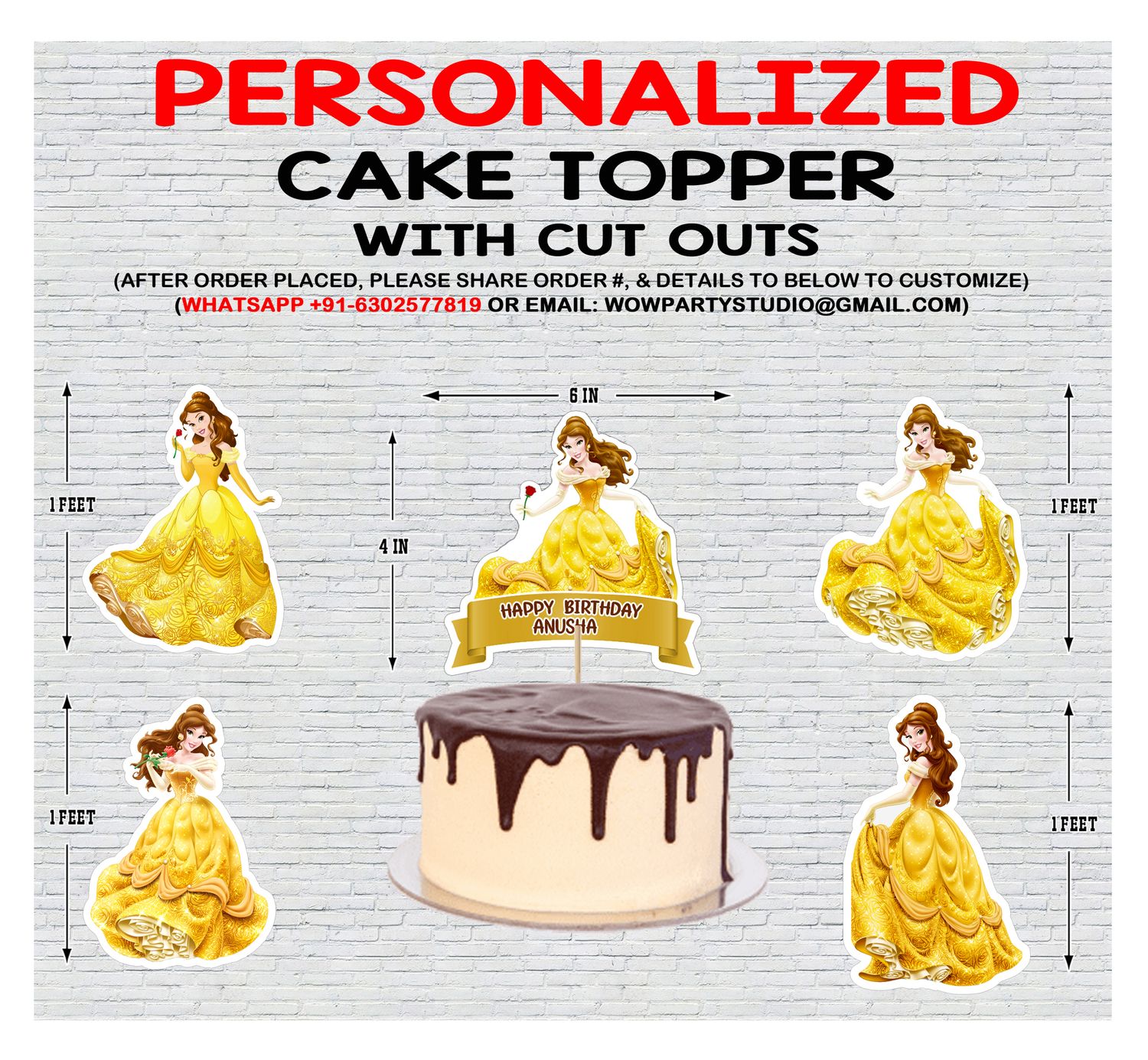 Belle Theme Cake Topper Combo