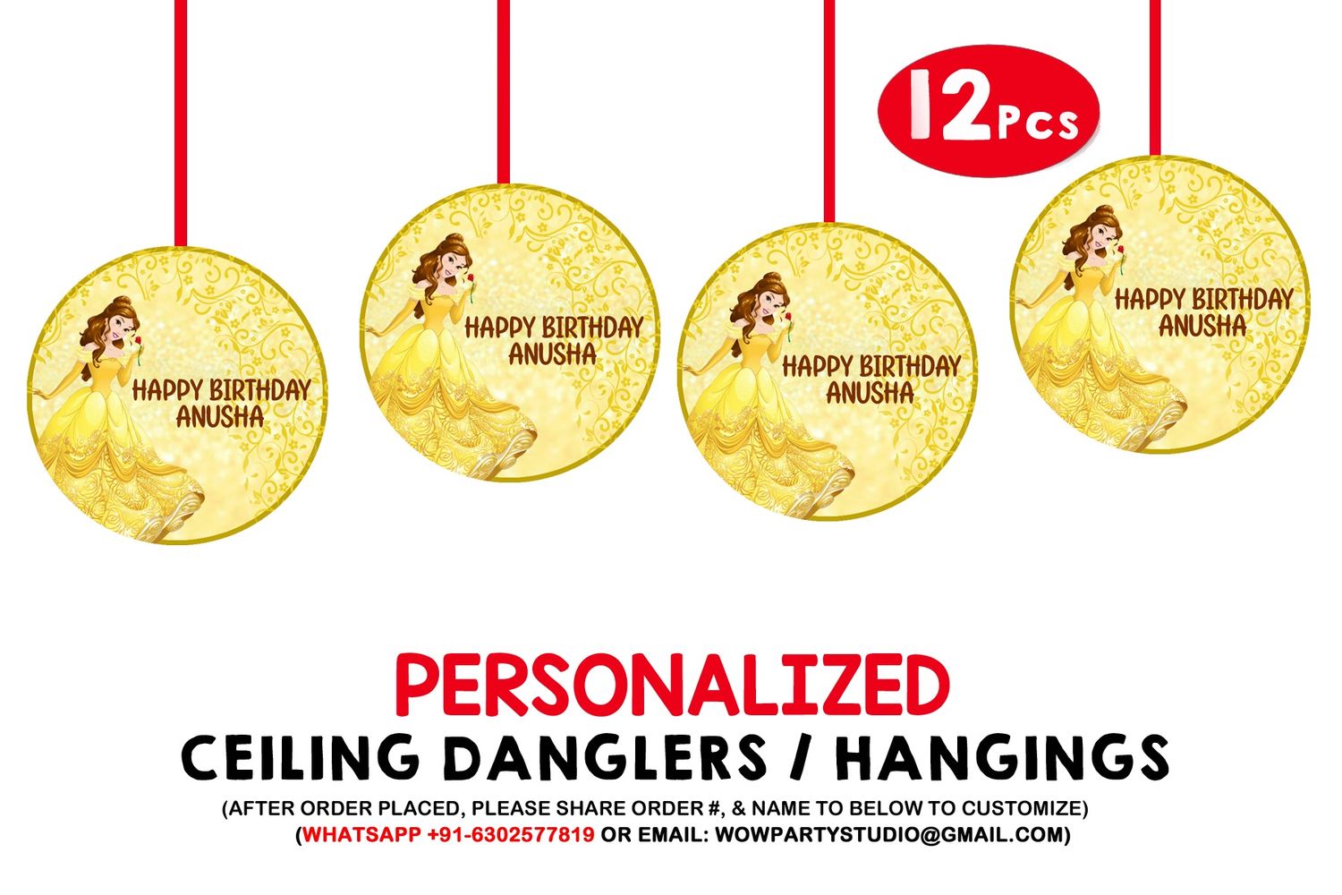 Belle Theme Ceiling Hangings / Danglers (12 Pcs)