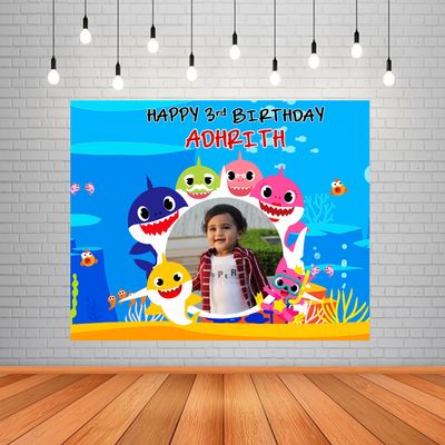 Baby Shark Backdrop / Background Banner With Baby Picture  (4ft x 5ft)