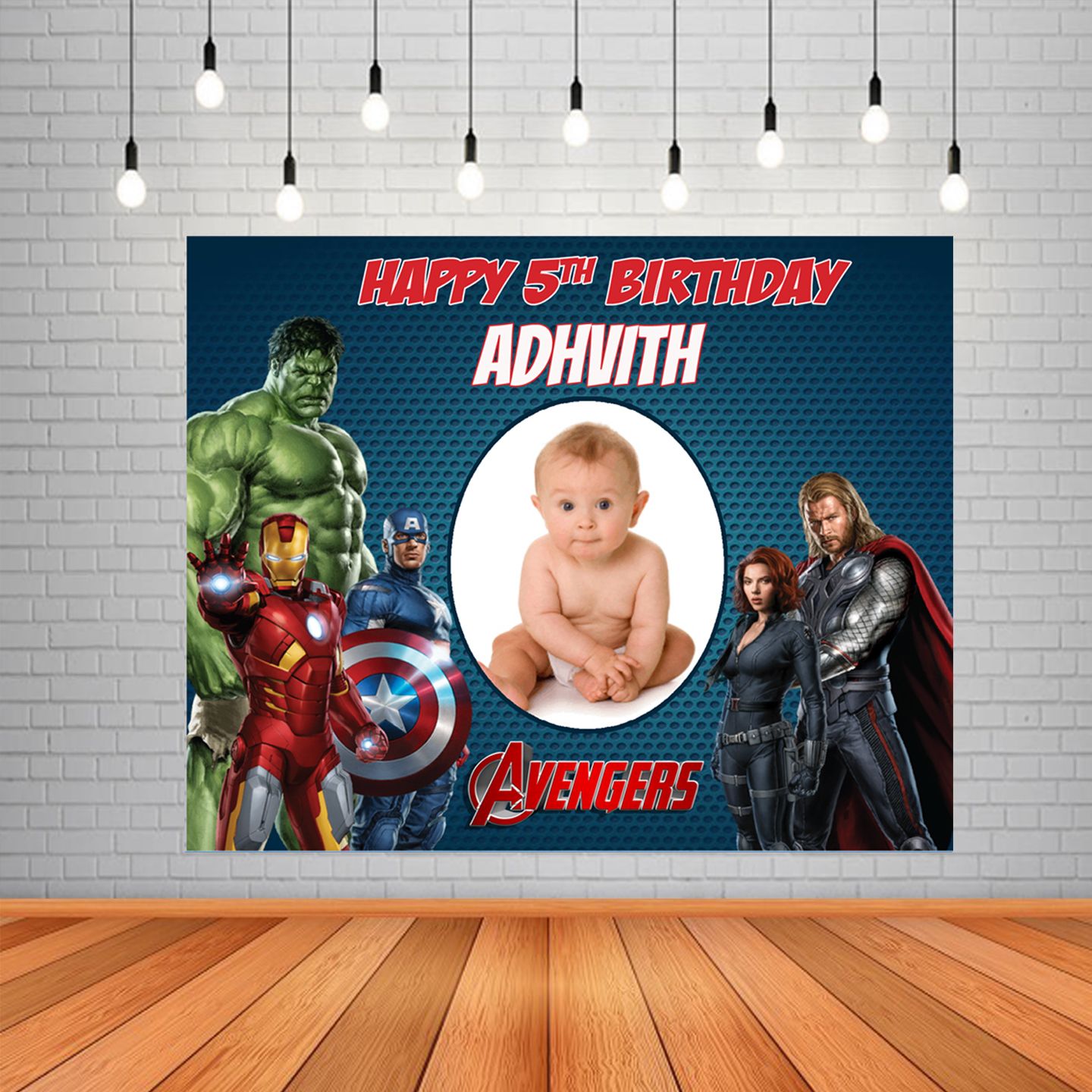 Avengers Backdrop / Background Banner With Baby Picture  (4ft x 5ft)