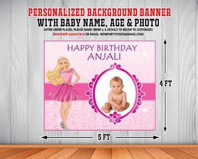 Barbie Backdrop / Background Banner With Baby Picture  (4ft x 5ft)