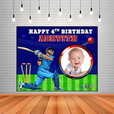Cricket Backdrop / Background Banner With Baby Picture  (4ft x 5ft)