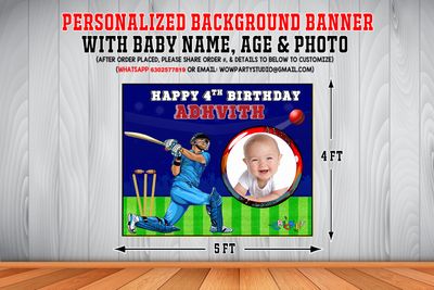 Cricket Backdrop / Background Banner With Baby Picture  (4ft x 5ft)