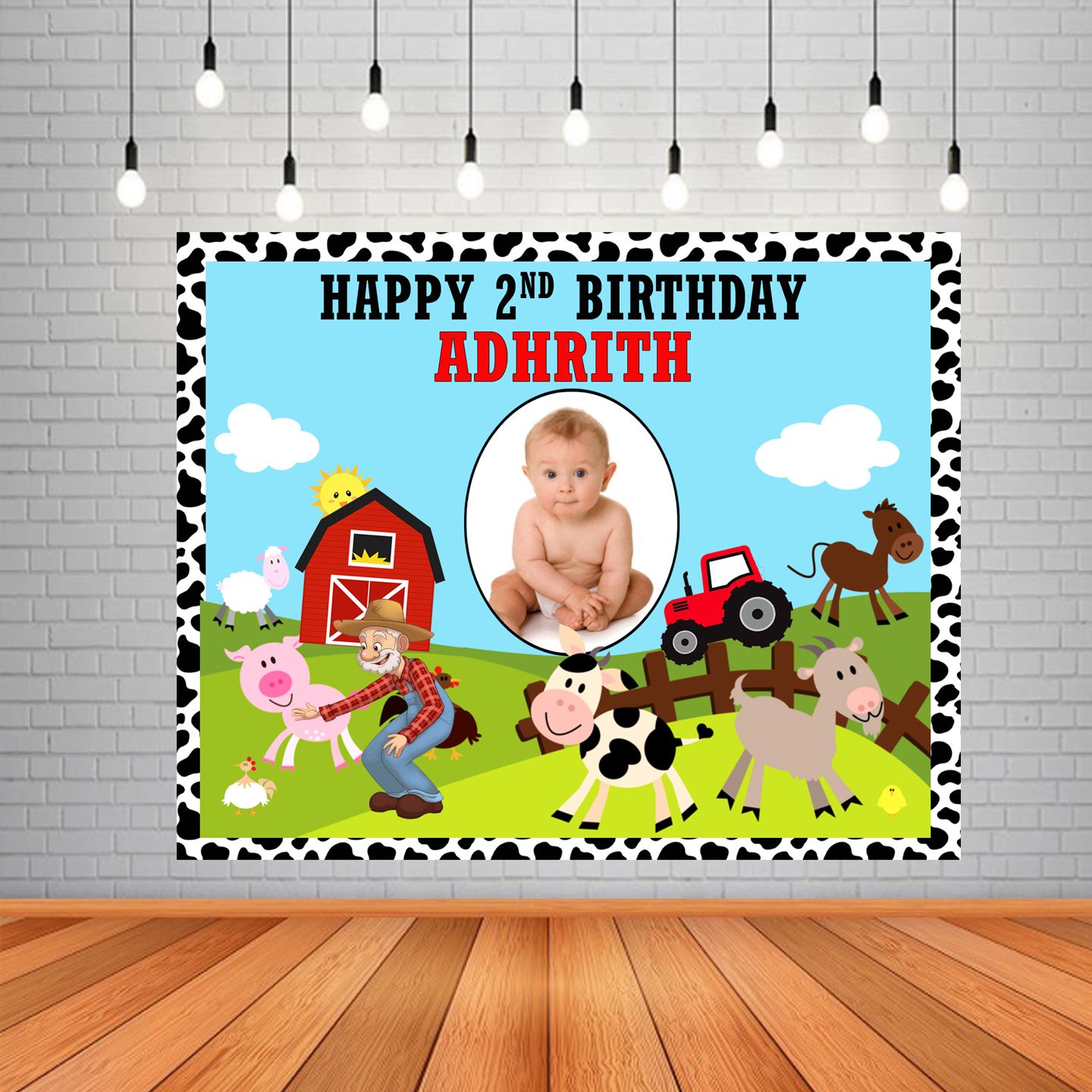 Farm Animals Backdrop / Background Banner With Baby Picture  (4ft x 5ft)