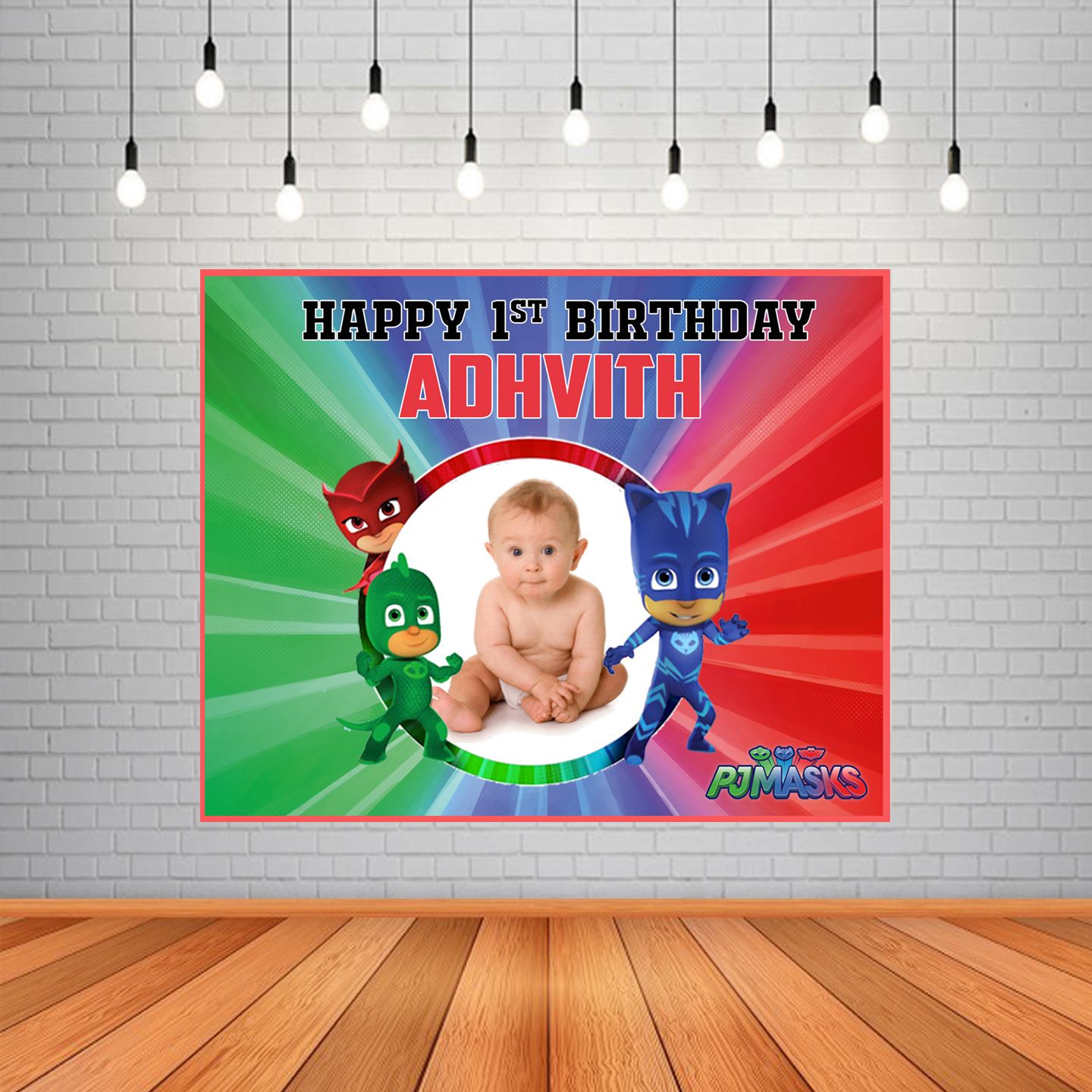 PJ Masks Background Banner With Baby Picture  (4ft x 5ft)