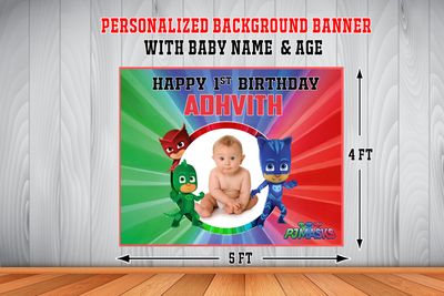 PJ Masks Background Banner With Baby Picture  (4ft x 5ft)