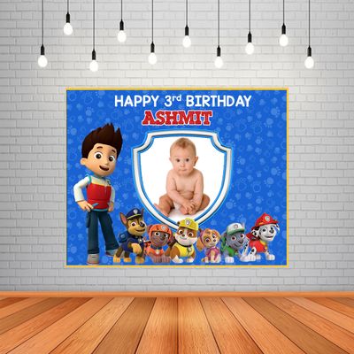 Paw Patrol Background Banner With Baby Picture  (4ft x 5ft)