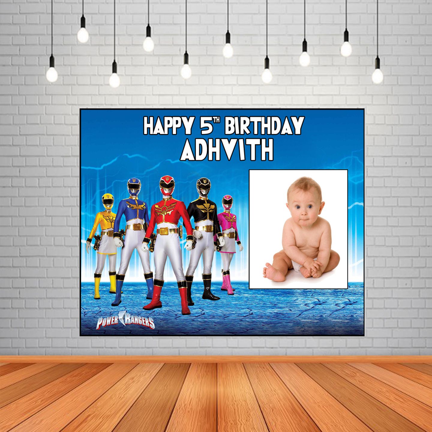 Power Rangers Backdrop / Background Banner With Baby Picture  (4ft x 5ft)