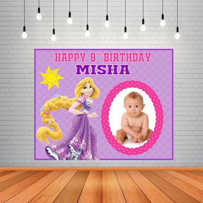 Rapunzel Backdrop / Background Banner With Baby Picture  (4ft x 5ft)