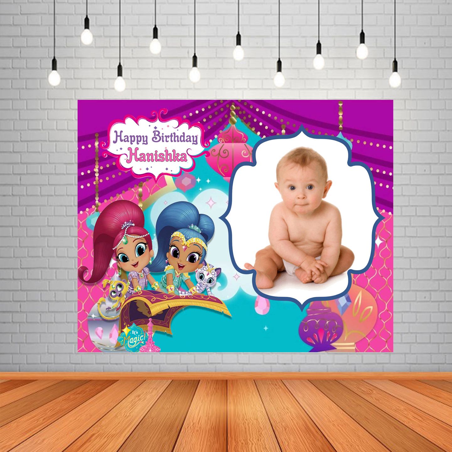 Shimmer &amp; Shine Background Banner With Baby Picture  (4ft x 5ft)