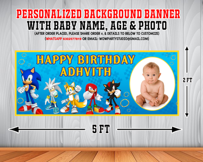 Sonic Theme Background Banner With Baby Picture (2ft x 5ft)