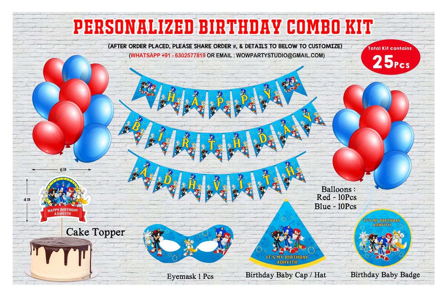 Sonic Theme Birthday Party Combo Kit-25 Pcs