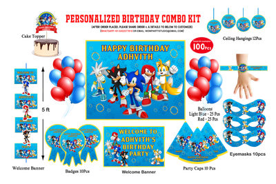 Sonic Theme Birthday Party Combo Kit- 100 Pcs