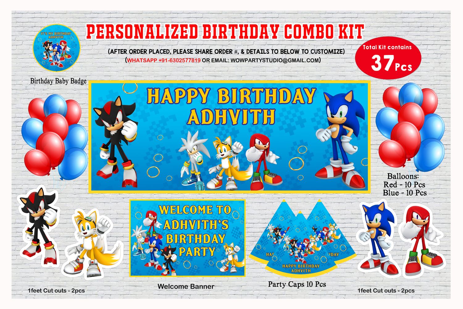 Sonic Theme Birthday Party Combo Kit-37 Pcs