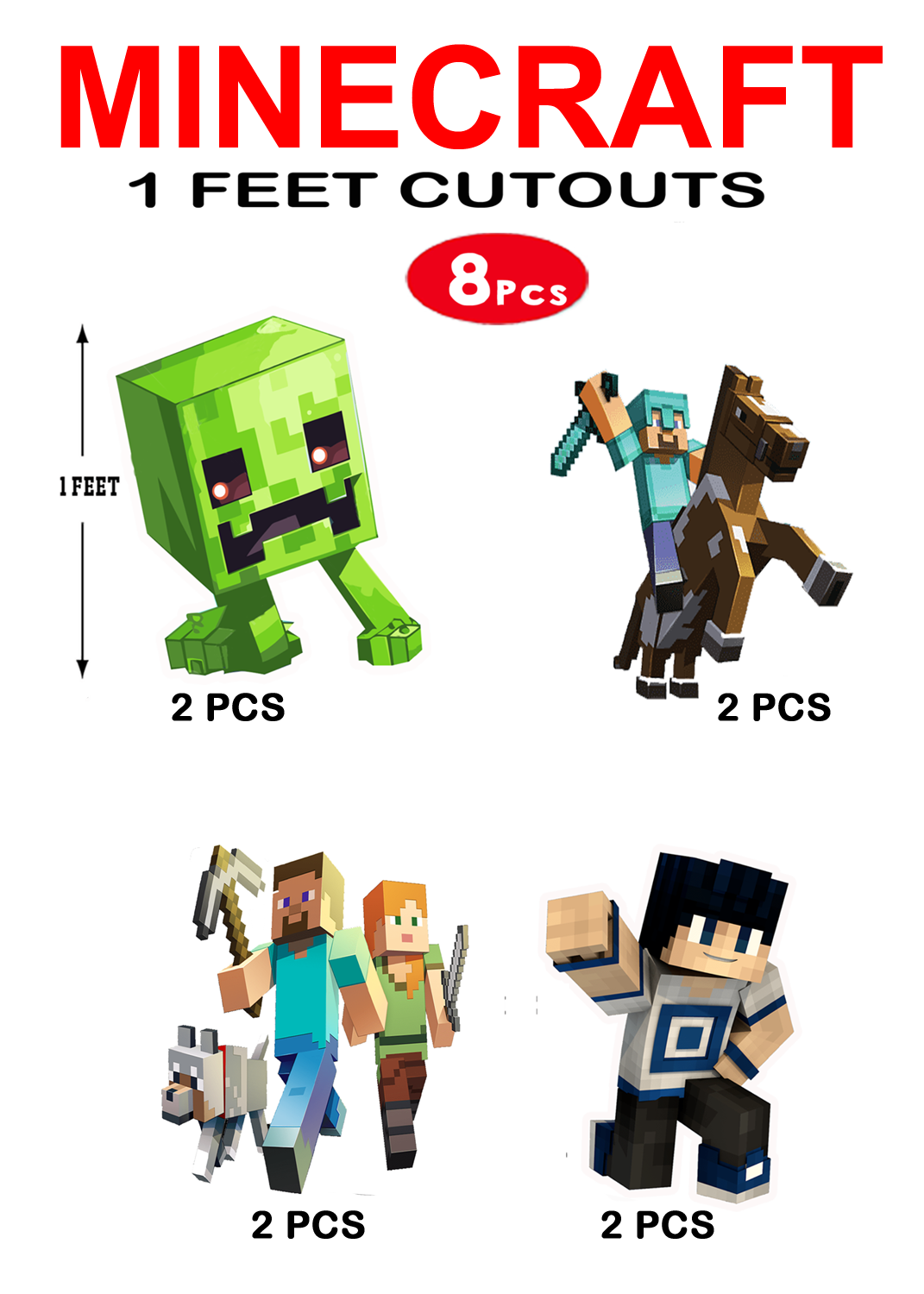 Minecraft Theme Cutouts (1ft) - 8 Pcs