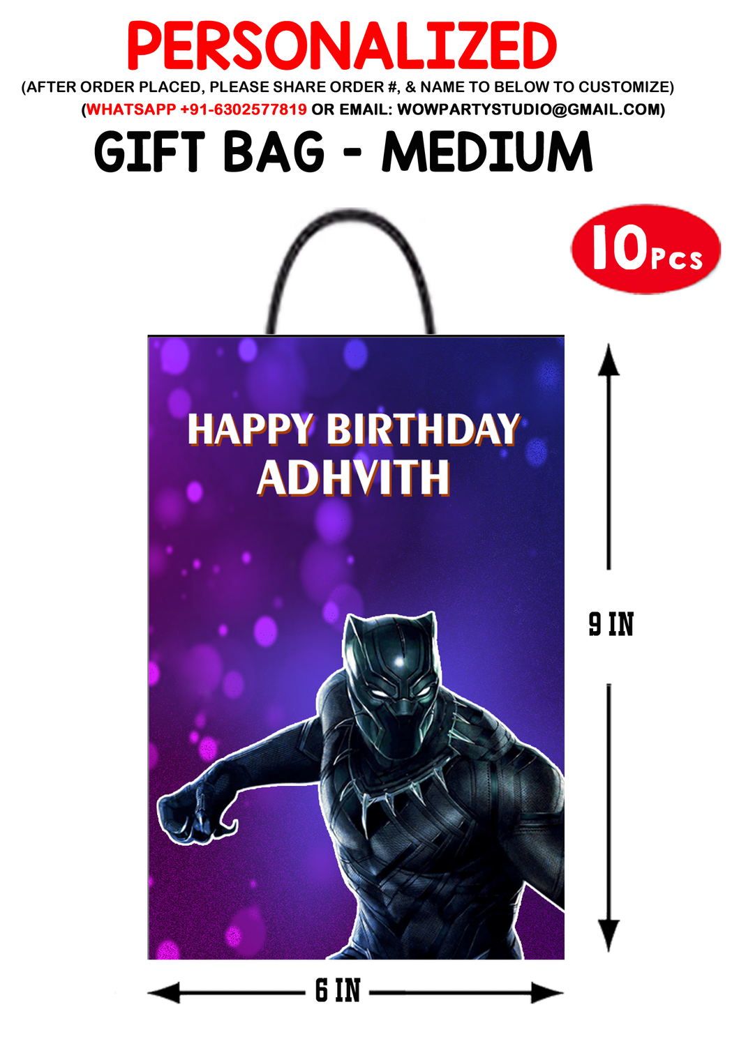 Black Panther Theme Gift Bags - Medium (10 Pcs)