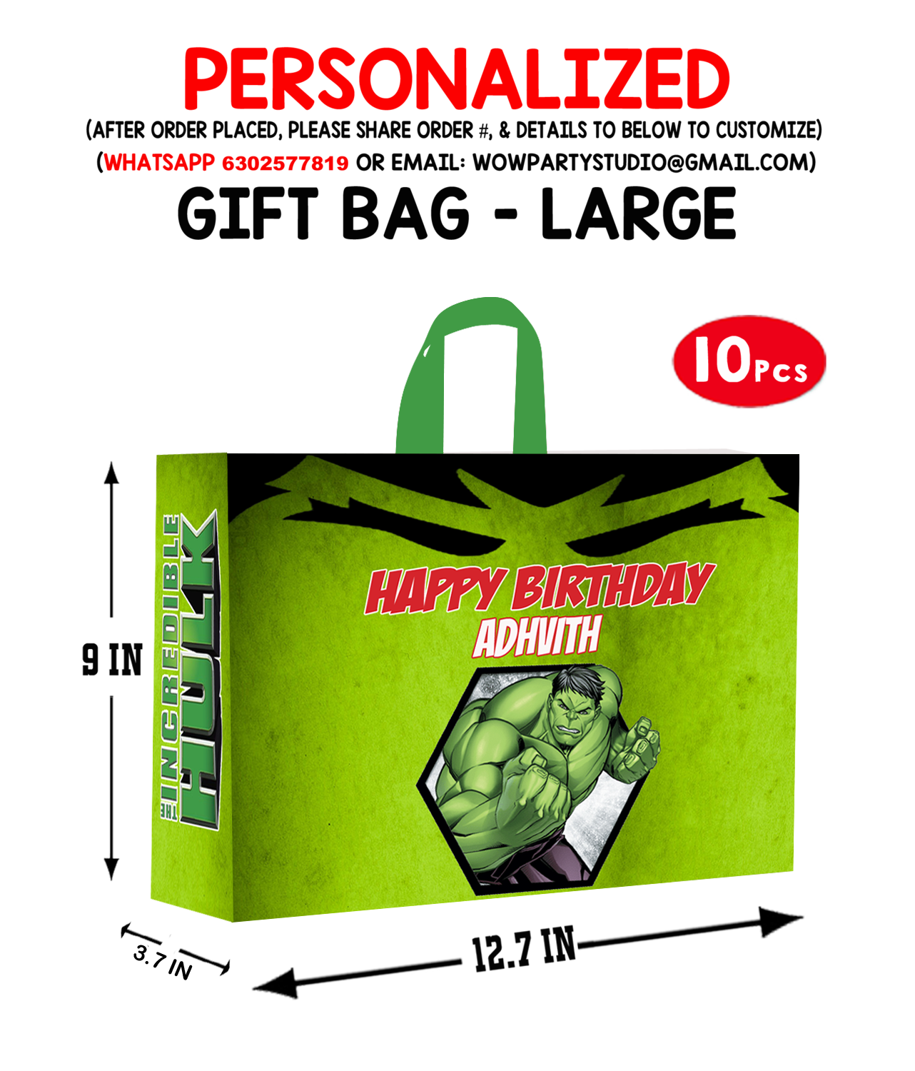 Hulk Theme Gift Bag - Large (10 Pcs)