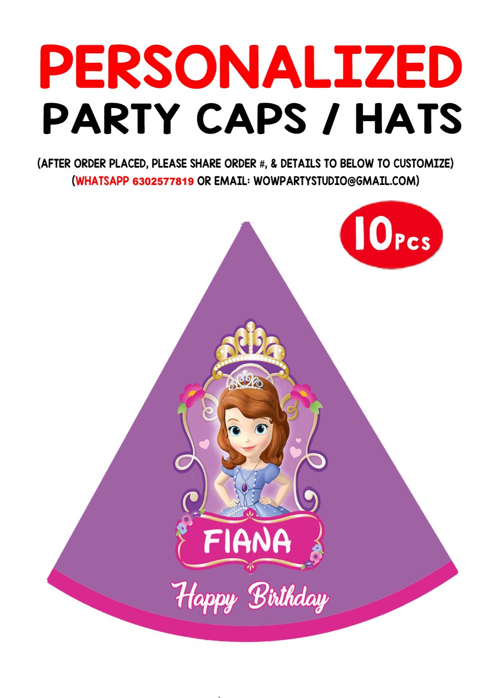 Sofia Party Caps / Hats (10 Pcs)