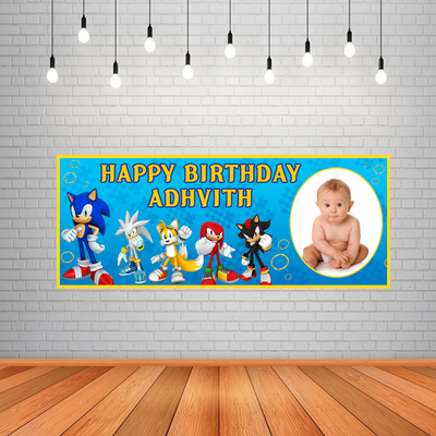 Sonic Theme Background Banner With Baby Picture (2ft x 5ft)