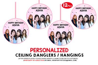 Black Pink Theme Ceiling Hangings / Danglers (12 Pcs)