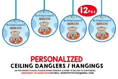 Annaprashana/Rice Eating Ceremony Blue Theme Ceiling Hangings / Danglers (12 Pcs)