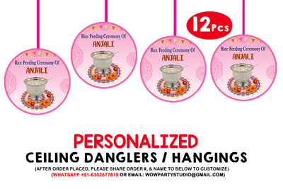 Annaprashana/Rice Eating Ceremony Pink Theme Ceiling Hangings / Danglers (12 Pcs)
