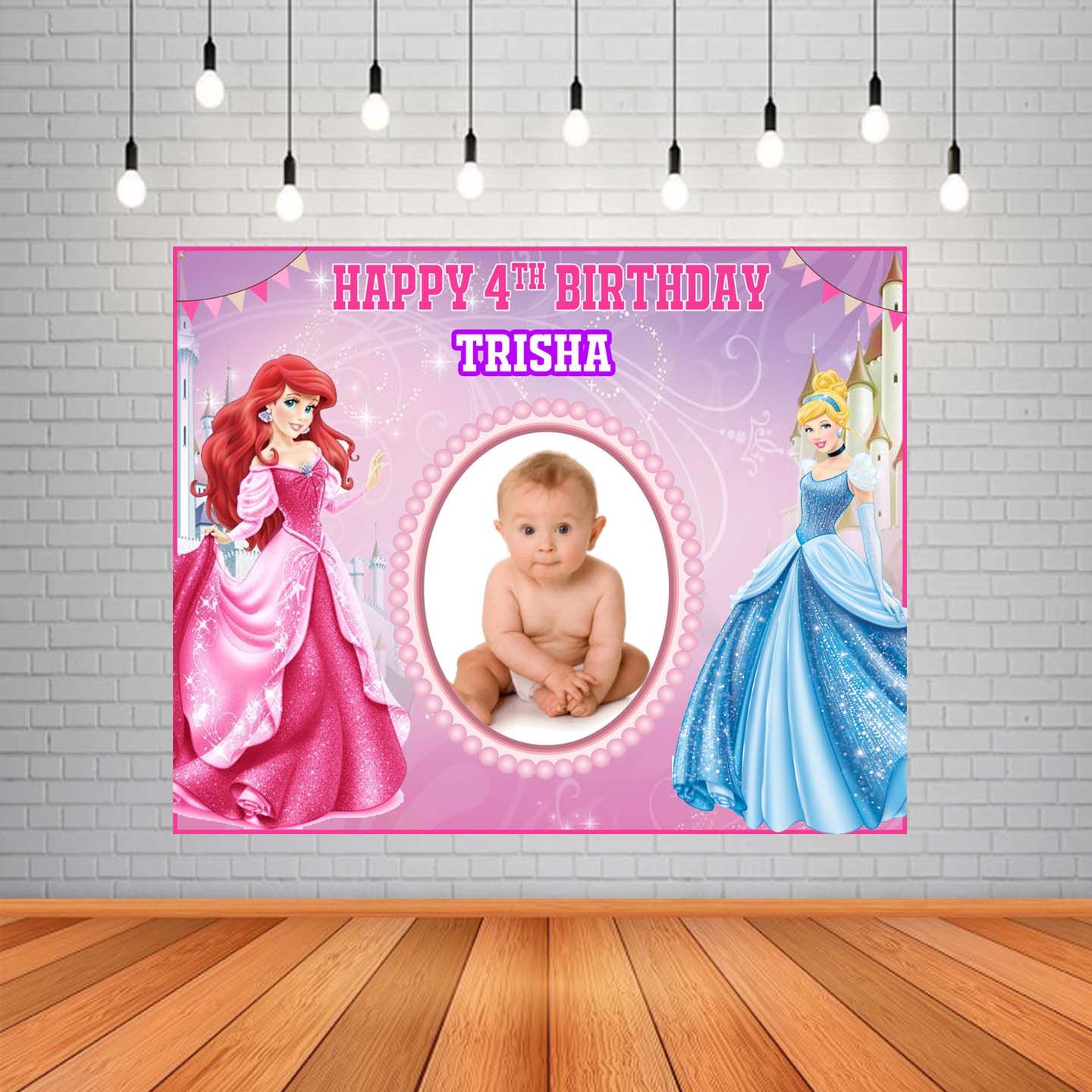 Princess Disney Backdrop / Background Banner With Baby Picture  (4ft x 5ft)