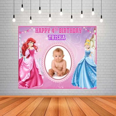 Princess Disney Backdrop / Background Banner With Baby Picture  (4ft x 5ft)