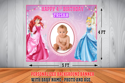 Princess Disney Backdrop / Background Banner With Baby Picture  (4ft x 5ft)