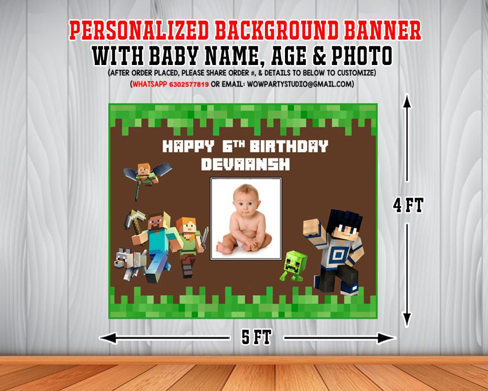 Minecraft Backdrop / Background Banner With Baby Picture  (4ft x 5ft)