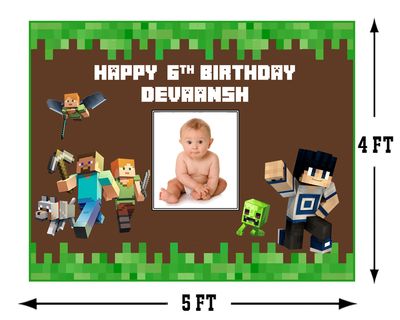 Minecraft Backdrop / Background Banner With Baby Picture  (4ft x 5ft)