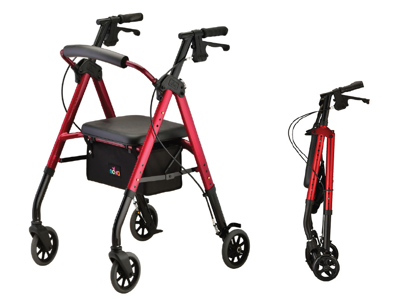 Star Adjustable Seat Height Rollator - 8&quot; Red