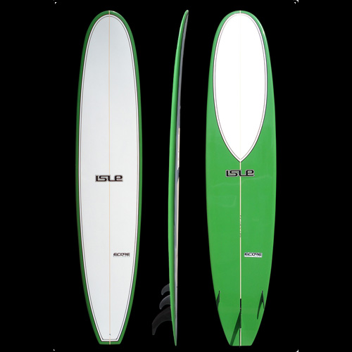 9&#39;6 Isle ECORE Epoxy Performance Longboard Green Rails