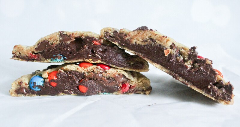 Chocolate Ganache Stuffed M&amp;M Cookies