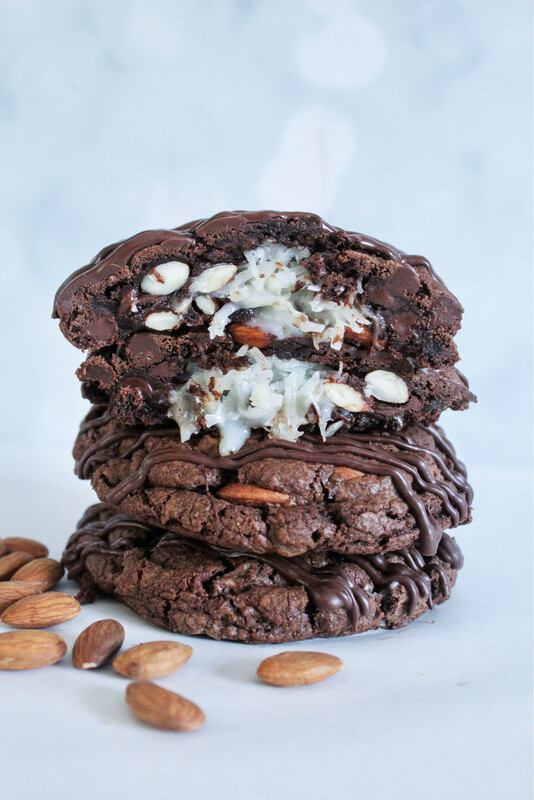 Coconut Stuffed Almond Double Chocolate Cookies