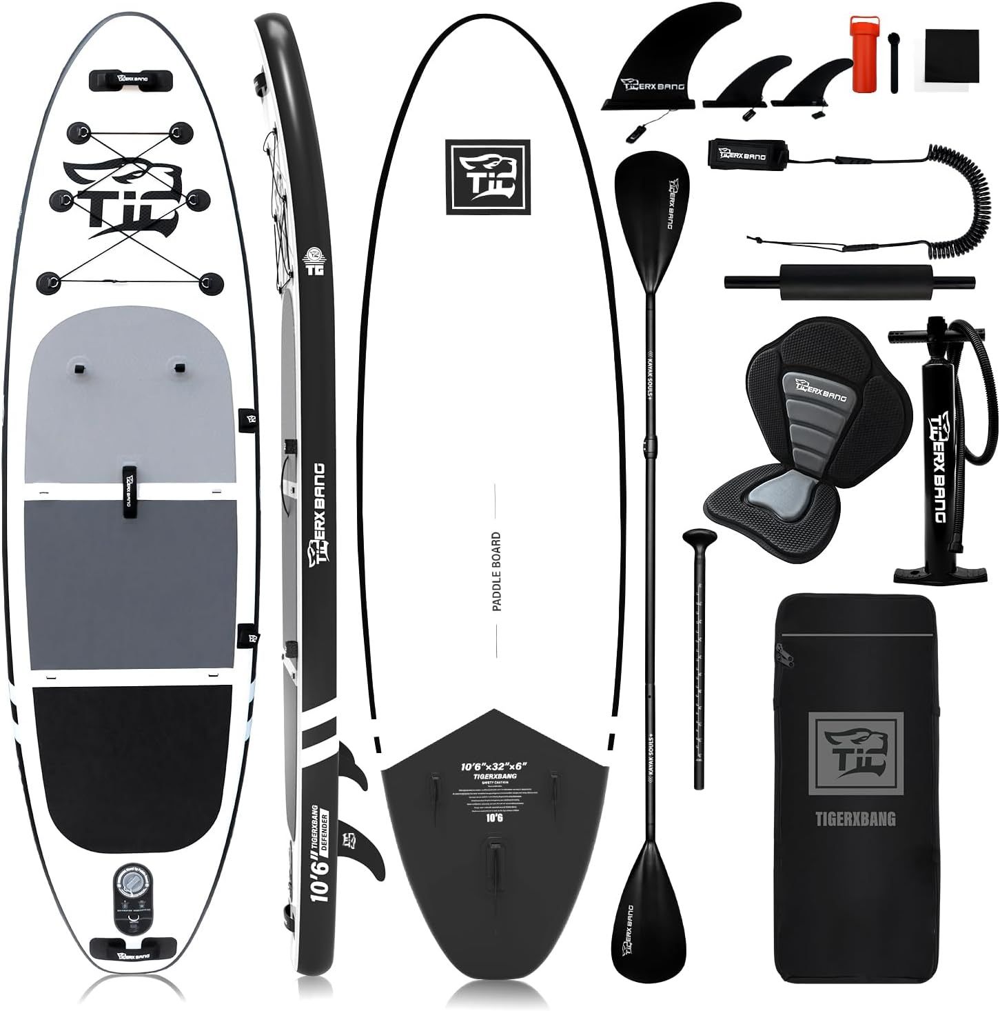 TIGERXBAND Inflatable SUP Board - 10"6 - Black
