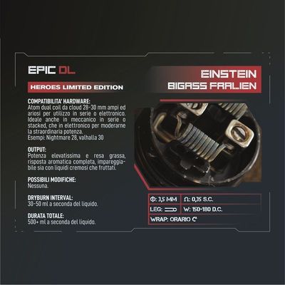 Breakill's Alien Lab - Heroes Limited Edition - EINSTEIN BIGASS FRALIEN EPIC DL 0.35ohm ID 3,5mm 150-180W - 2 PEZZI Breakill's Alien Lab - Heroes Limited Edition - EINSTEIN BIGASS FRALIEN EPIC DL 0.35ohm ID 3,5mm 150-180W - 2 PEZZI