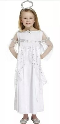 White &amp; Silver Angel Costume with Wings 7-9 (WC34/24)