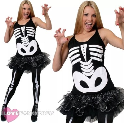 SKELETON COSTUME XL SKINSUIT LADIES TUTU OUTFIT (C22)