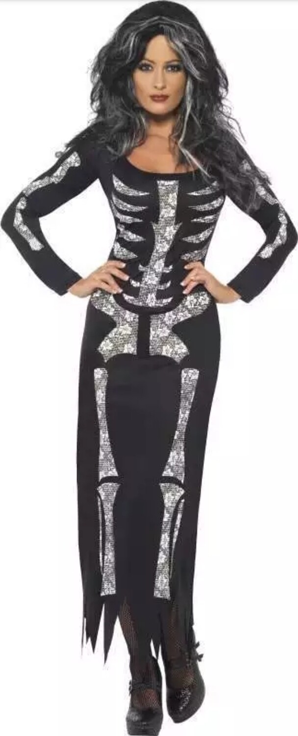 Skeleton Costume, Black, Tube Dress with Long Sleeves 12-14