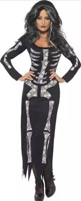 Skeleton Costume, Black, Tube Dress with Long Sleeves 12-14
