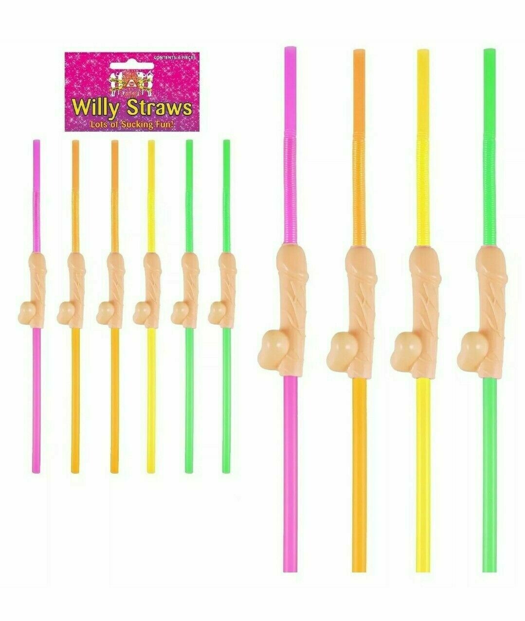 Hen Party Multi-coloured Willy Straws Pack of 6