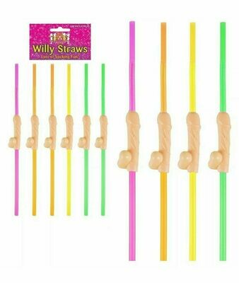 Hen Party Multi-coloured Willy Straws Pack of 6