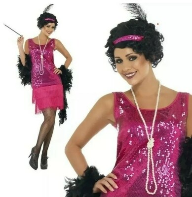 Flapper Hot Pink 20s Charlston Fringe M 12-14